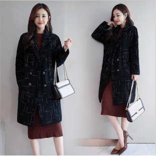实拍秋冬新时尚外套女韩版中长款双排扣加厚仿水貂绒大衣 3件